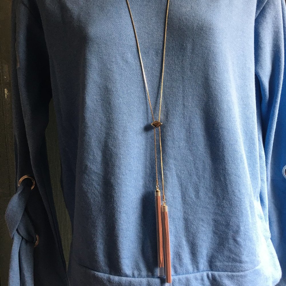 NY & Co. Long Double Tassel Goldtone Necklace NWT